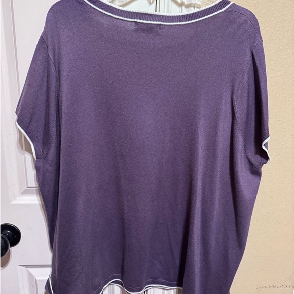 Lands’ End Purple White Trim Button Down Cardigan With Matching Shirt Plus Sz 3X - Picture 14 of 16